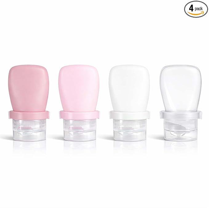 1 oz Travel Bottles, Leakproof Silicone Squeeze Bottle Mini Travel Size Container for Toiletries Lotion Shampoo and Conditioner Liquid Salad Dressing to go Condiment, TSA Approved, 4 Pack