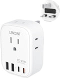 LENCENT US to UK Ireland Travel Plug Adapter, PD 45W Grounded Type G Adapter for Travel with 4 Outlets 4 USB Ports(2 USB C), Power Plug for US to Dubai Scotland British London England Singapore
