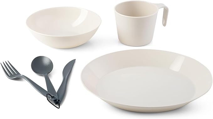 GSI Outdoors Cascadian Table Set I 6-Piece Camping, Backpacking Mess Kit, Plastic BPA Free, Plate, Bowl, Mug, Cup & Cutlery Set