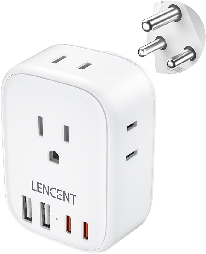 LENCENT South Africa Plug Adapter, Type M Adapter For South Africa with 4 American Outlets, 4 USB Ports(2 USB C), Type M Plug Converter for US to Bhutan Botswana Namibia Lesotho Nepal Sri Lanka