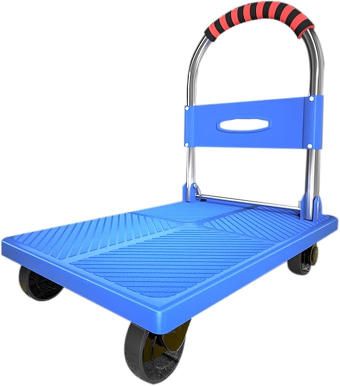 Platform Trucks Push cart Foldable, Push cart Heavy Duty, Hand cart,Suitable for Luggage, Shopping, Travelling, Moving and Office (Color : Blue, Size : 70 * 42cm(B))