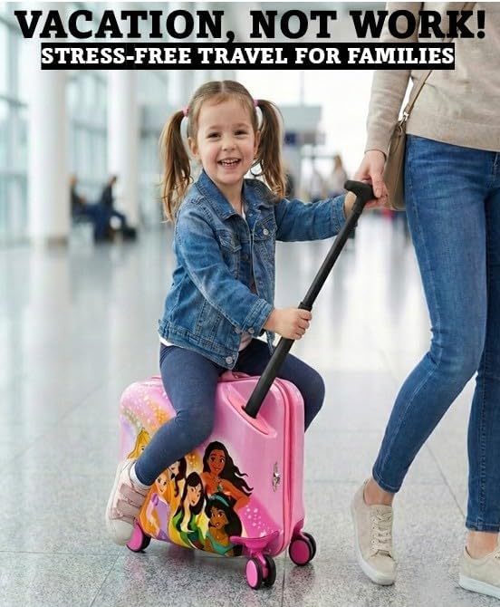 Fast Forward 2-in-1 Kids 18” Suitcase & Ride-On Luggage -Lightweight Tow-Along Toddler Luggage With Wheels (Princess)
