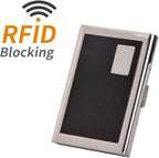 EASTNIGHTS RFID Credit Card Holder Metal Wallet Stainless Steel and Pu Leather Credit Card Protector Case for Men or Women (black)