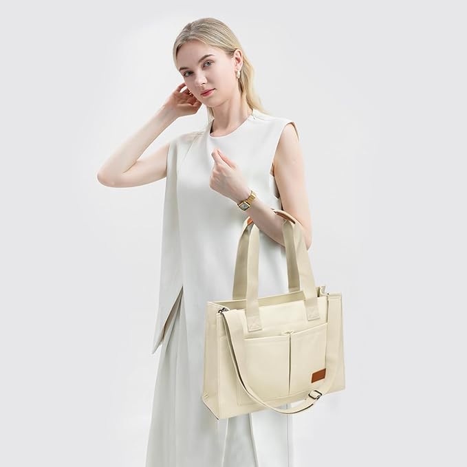 Canvas Laptop Tote Bag for Women | Pockets, Stands Upright, Convertible