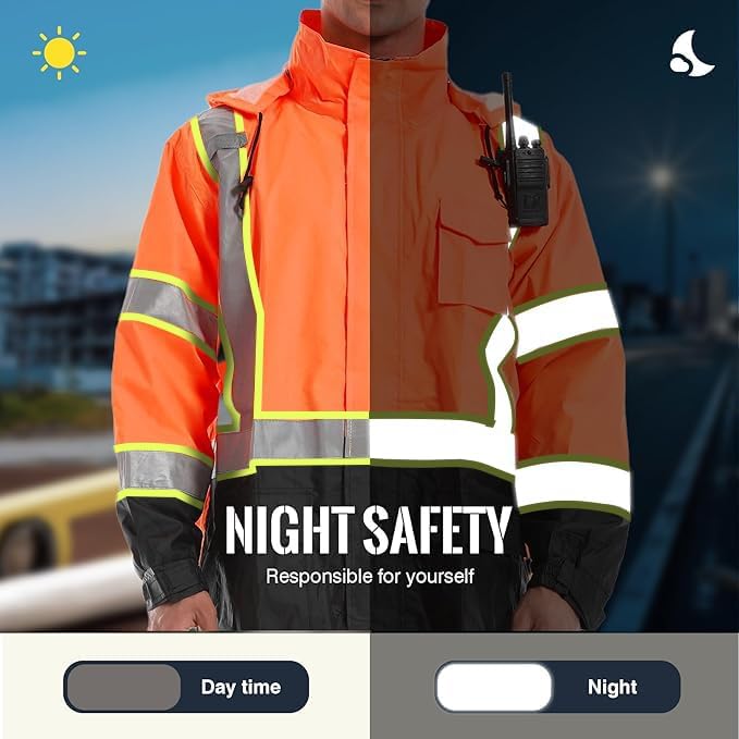 SKSAFETY Hi Vis Safety Rain Jacket for Men, Construction Work Rain Gear Heavy Duty Class 3 Rain Coat Waterproof Lightweight