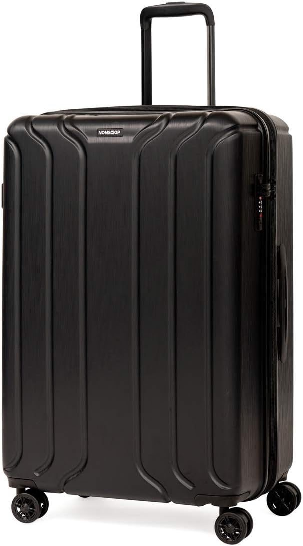 NONSTOP NEW YORK Luggage Expandable Spinner Wheels hard side shell Travel Suitcase Lightweight, TSA Lock, Double USB Port (Black, 3-Piece Set (20/24/28))