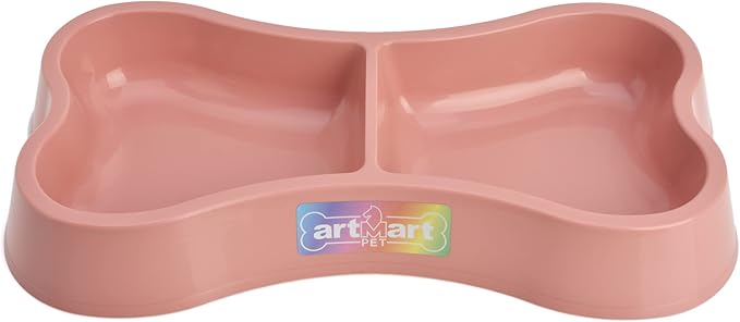Lightweight Small Dog Puppy Cat Food and Water Bowls 6 oz Double Pink Plastic Portable Outdoor Travel Dish (Indie Pink)