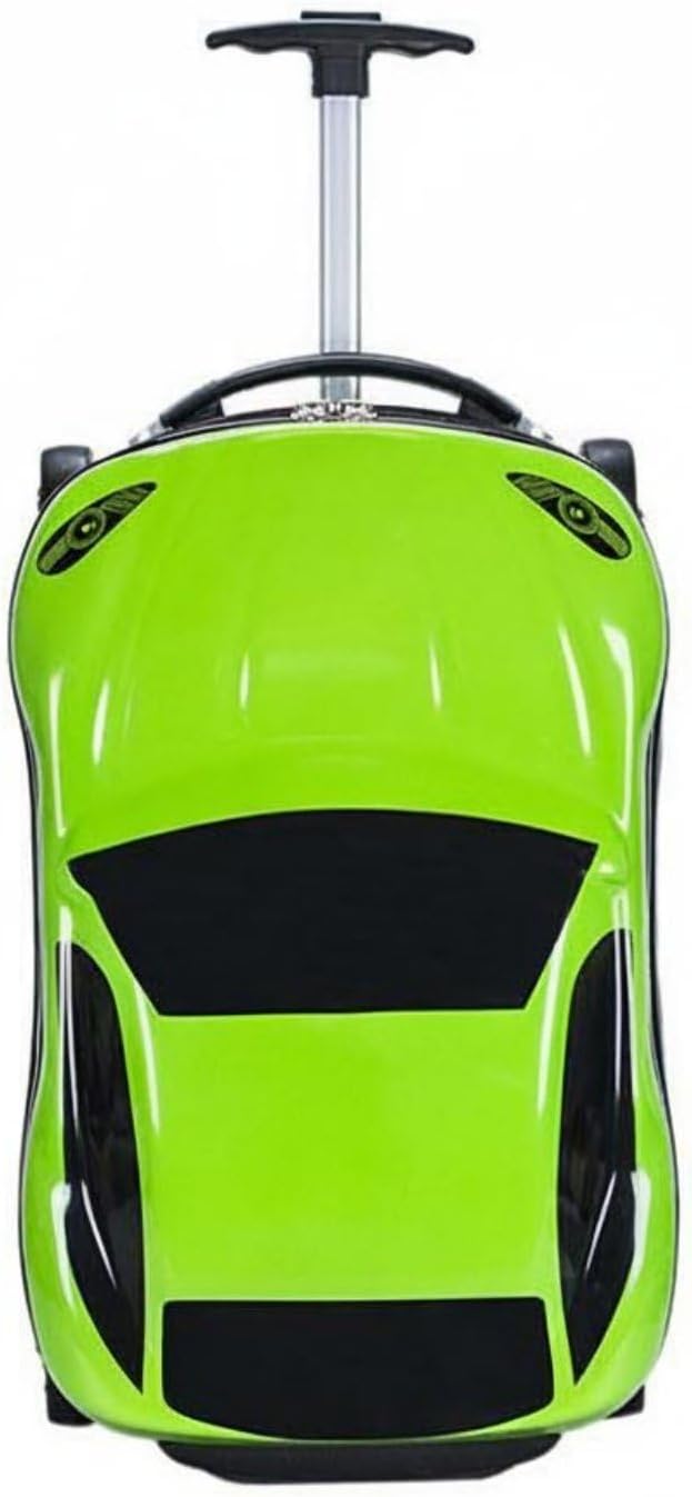 Kids Car Shaped Luggage Telescopic Handle Child's Sit on Suitcase Lightweight 3D Cartoon Car Suitcase for Young Children, Vacation, Airport, Green