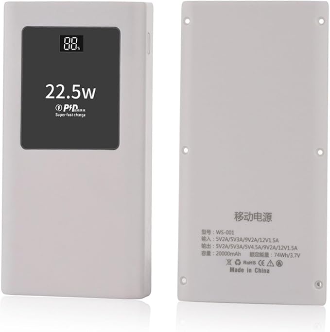 PowerBanks Casing Kits 20000mAh Mobile Chargers Builts in Cable PD22.5W Quick Charging LCD Display Shell Portable Chargers with Removable Battery