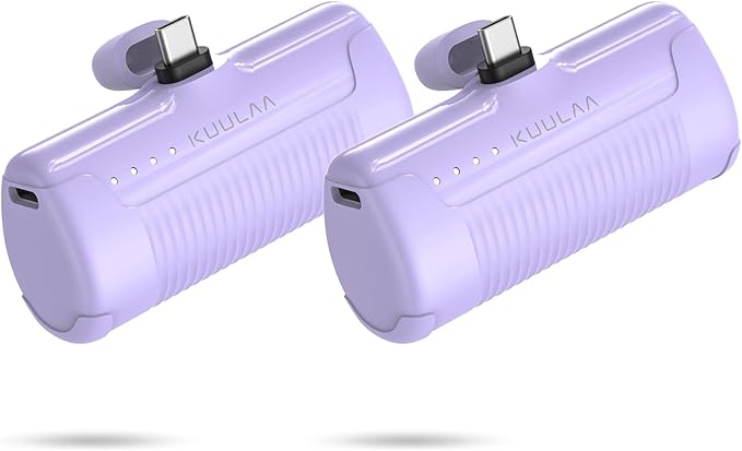 Kuulaa 2 Pack Portable Phone Charger with Built-in USB-C Plug, 4500mAh Mini Portable Charger Power Bank Small Battery Pack for iPhone 15/16/17,Samsung