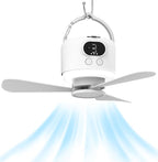 Camping Fan 10400mAh Battery Operated, USB Rechargeable Tent Fan with Remote Control,3 Detachable Blades, LED Light, 3 Speeds, Timer, Portable Ceiling Fan for Camping(White)