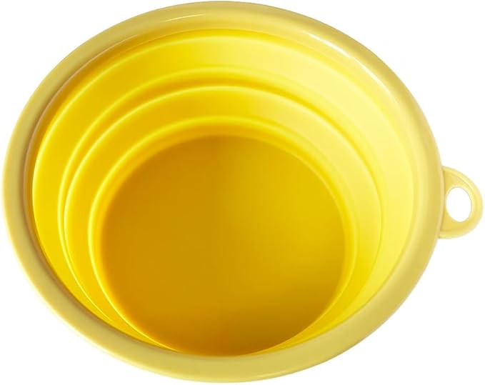 SiliconeSnap Travel Pet Bowl - Collapsible 6.8" Dog Food Dish with Easy Hook Hole, Sun Yellow Washable Feeder