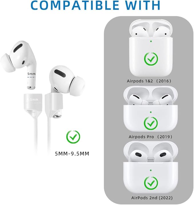Magnetic Anti-Lost Straps for AirPods,4 Pack Ultra Strong Magnetic AirPods Strap Anti-Lost Neck Rope Cord,Soft Silicone Sports Lanyard Compatible with AirPods 1&2/ Pro /2nd/3rd (4 Pack White)