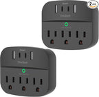 2 Pack Multi Plug Outlet Splitter with USB, Surge Protector Outlet Extender with 3 Wall Outlets 4 USB Wall Charger(2 USB C), 490 Joules, ETL Listed, Small Outlet Adapter Plug Extender for Travel,Black