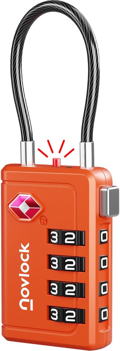 Luggage Locks TSA Approved with Inspection Indicator and Resettable 4-Digit, Easy-to-Read Combination, TSA Locks for Luggage, Suitcases, Backpacks & Travel Bags, Orange, 1-Pack