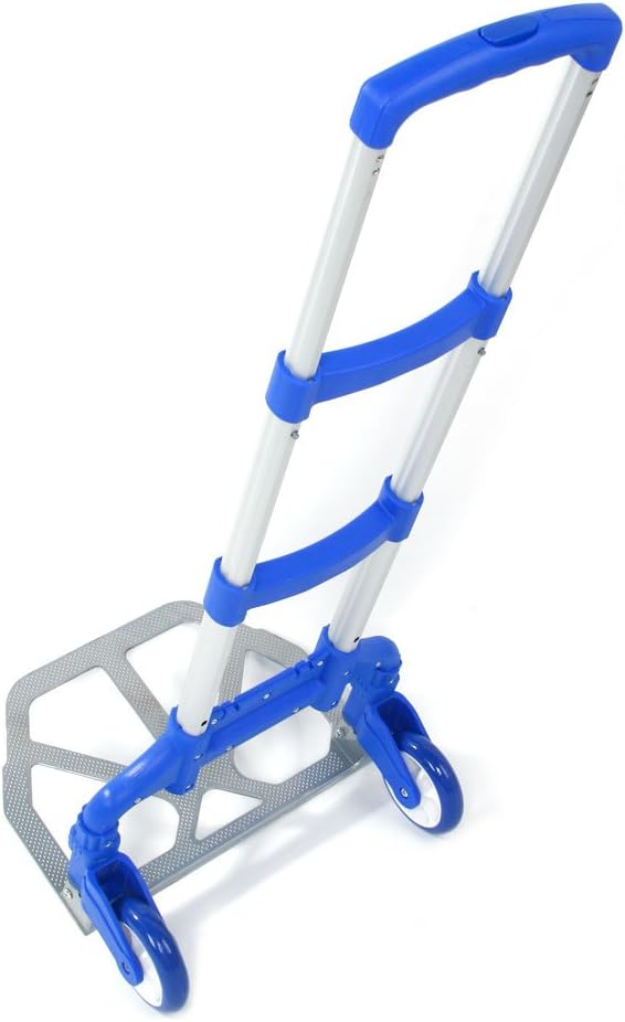 Folding Hand Truck, Dolly Cart with Wheels Foldable, Lightweight Aluminum Luggage Cart Portable Collapsible Trolly for Utility Cart, Hand Trucks for Moving Travel Shopping Airport Office Blue