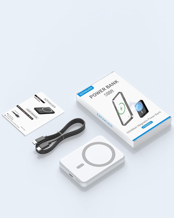 5000mAh Magnetic Portable Charger, Ultra Slim Magnetic Power Bank with USB-C Cable Compatible with iPhone 17/16/15/14/13/12 Series