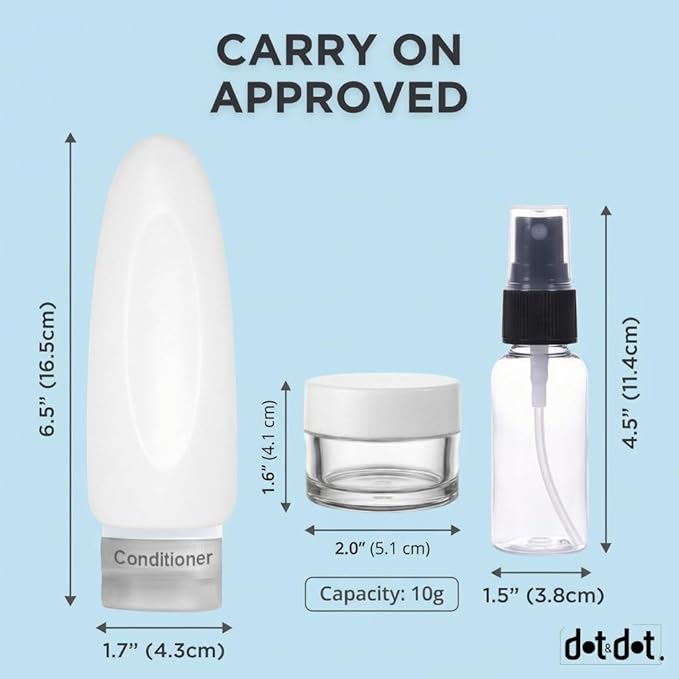 Dot&Dot Leak Proof Travel Bottles - Tubes for Liquid TSA Approved 3oz 15 pc Silicone Toiletries Travel Shampoo & Conditioner Containers with Labels