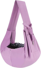 Dog Carrier Sling - Reversible Puppy Carrier Purse with Storage Pocket, Hand-Free Dog Sling Carrier for Carry Small Dogs and Cats, Travel Safety Harness, Dog and Cat Harness (Purple)