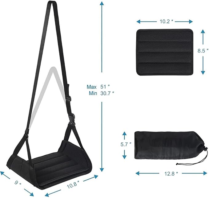 Airplane Travel Footrest Hammock with Hard Board Support and Adjustment Strap Desk Foot Hammock Comfy Footrest for Airplane Long Trip Travel Accessories
