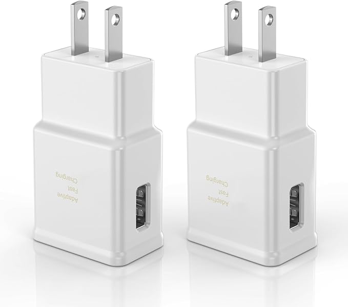 Adaptive Fast Charging Block USB Wall Charger Adapter Fits Samsung Galaxy S25/S24/S23/S22/S22 Ultra/S21/S20/S10/S9/S8/S7/Edge/Note 10 Quick Charge (White, 2 Pack)