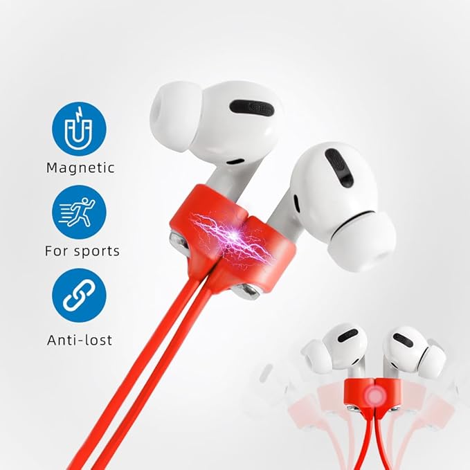 Magnetic Anti-Lost Straps for AirPods,4 Pack Ultra Strong Magnetic AirPods Strap Anti-Lost Neck Rope Cord,Soft Silicone Sports Lanyard Compatible with AirPods 1&2/ Pro /2nd/3rd (White+Red+Green+Pink)