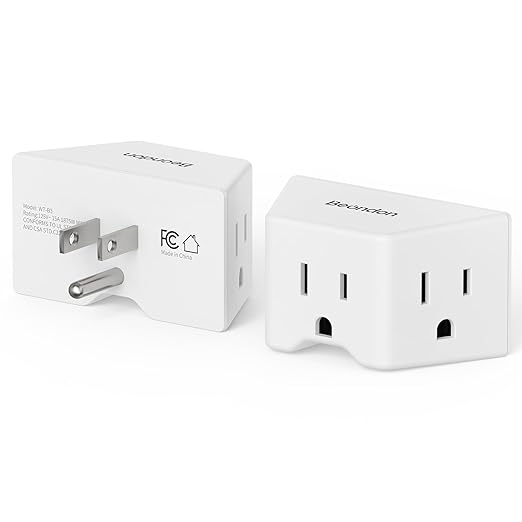BEONDON Small Angled Outlet Extender, 3 Way Outlet Splitter Plug for Bathroom Kitchen Bedroom Dorm and Other Tight Spaces, White, 2 Pack