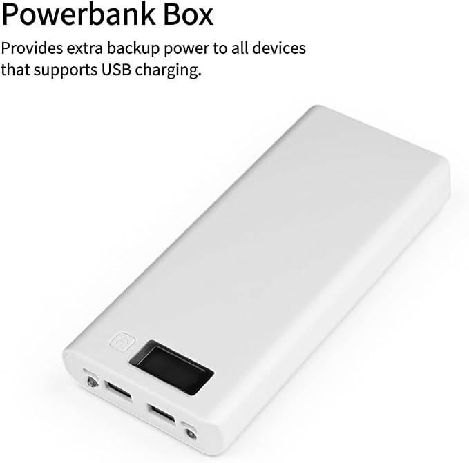 Portable 8x18650 Battery Power Bank Case, Dual USB Ports LCD Display, LED Indicator, for 3.7v Li ion Rechargeable Battery (White)