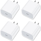 [4 Pack] USB-C Wall Charger, 20W USB-C Power Adapter Replacement for Phone 17/16/15/14/13/15 Pro/Pro Max/Plus/XS/XR/X,Galaxy, Pixel,i Pad and More