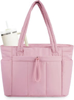 Wandering Nature Puffer Tote Bag with Cup Holder & Laptop Compartment & Trolley Sleeve for Travel, Work, Nurse, Women