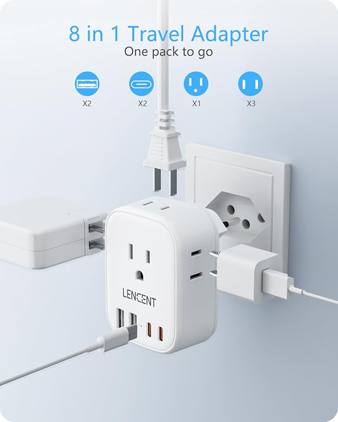 LENCENT Switzerland Travel Plug Adapter, Swiss Power Adaptor with 4 American Outlets, 4 USB Ports(2 USB C), Type J Plug Converter for US to Switzerland, Liechtenstein, Rwanda, Safe Grounded