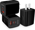 3Pack USB C Charger, Dual Port USB-C Wall Plug-in USB Charger 20W PD & QC3.0 Type A Fast Charging Block for Samsung Galaxy S25/S24/S23/S22 Ultra/Note 20 iPhone 17 16e 16 15 14 Pro Max USBC Cube Brick