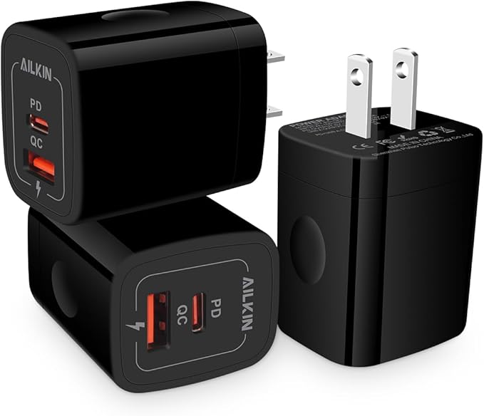 3Pack USB C Charger, Dual Port USB-C Wall Plug-in USB Charger 20W PD & QC3.0 Type A Fast Charging Block for Samsung Galaxy S25/S24/S23/S22 Ultra/Note 20 iPhone 17 16e 16 15 14 Pro Max USBC Cube Brick