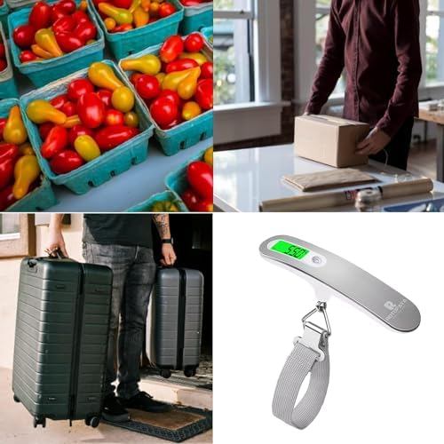 ROTOPATA Digital Luggage Travel Scale with Overweight Warning Function, Portable Handheld Electronic Weighing Scale with Hook, 50kg and Backlit LCD Display Screen Design for Suitcase Baggage