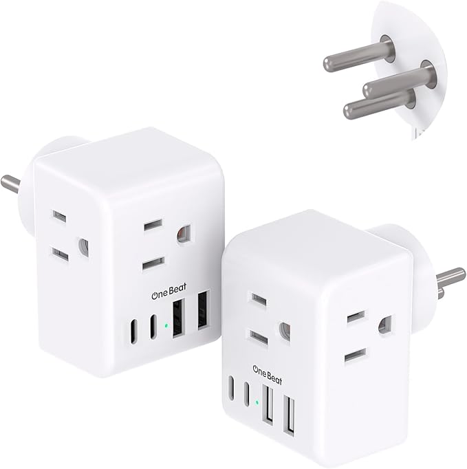 2 Pack Israel Power Adapter, One Beat Israel Travel Plug Adapter with 3 American Outlets 4 USB Ports(2 USB C), 7 in 1 Type H Travel Adapter Plug Converter for US to Israel, Jerusalem, Palestine