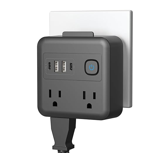 Multi Plug Outlet Extender with 2 USB-A + 2 USB-C & Phone Holder, HITRENDS 1875W/16A 4-Outlet Extender, Non Surge Protector Travel Cruise Ship Essentials, Electrical Wall Splitter for Home Office