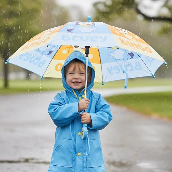 Bluey Umbrella for Toddlers and Kids, Waterproof and Bingo Canopy, Character Handle, Wrist Strap, 29 Inch