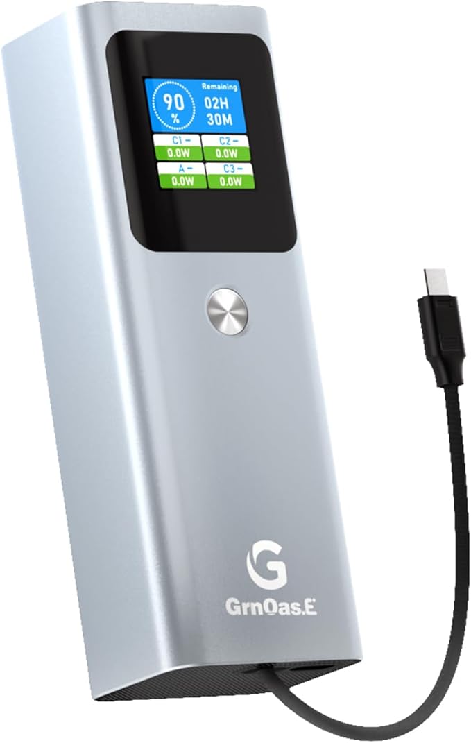 20000mAh Laptop Power Bank 100W with Built-in USB C Cable, Portable Charger Fast Charging, 100W PD Input, External Battery Pack for MacBook Pro/Air, iPhone 17/16/15, iPad, Galaxy S26/S25, Silver Gray