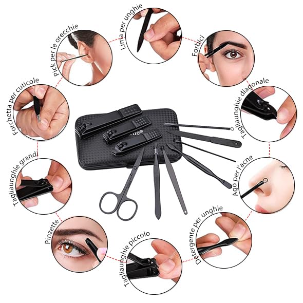 Glamne Manicure Set Nail Clippers Kit Professional Stainless Steel Nail Care Tools with Leather Travel Case 10 in 1 Blue