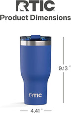 RTIC 40oz Essential Tumbler with Lid, Ceramic Lined, Insulated, Stainless Steel, Metal, Double Wall Vacuum-Insulation, Travel Cup for Iced Coffee, Tea, Hot and Cold Drink, Cobalt