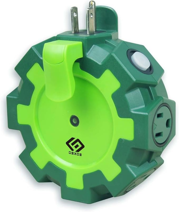 OSKOS Outdoor Outlet Extender, Heavy Duty 6 Outlet Power Adapter with Swivel Safety Covers, Resettable 15A Circuit Breaker, Power Indicator, for Outdoor lights, Holiday decorations Workshop. UL listed