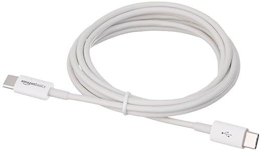 Amazon Basics USB-C to USB-C Cable, 6 Foot | 480Mbps Speed | USB-IF Certified | White | Pack of 2