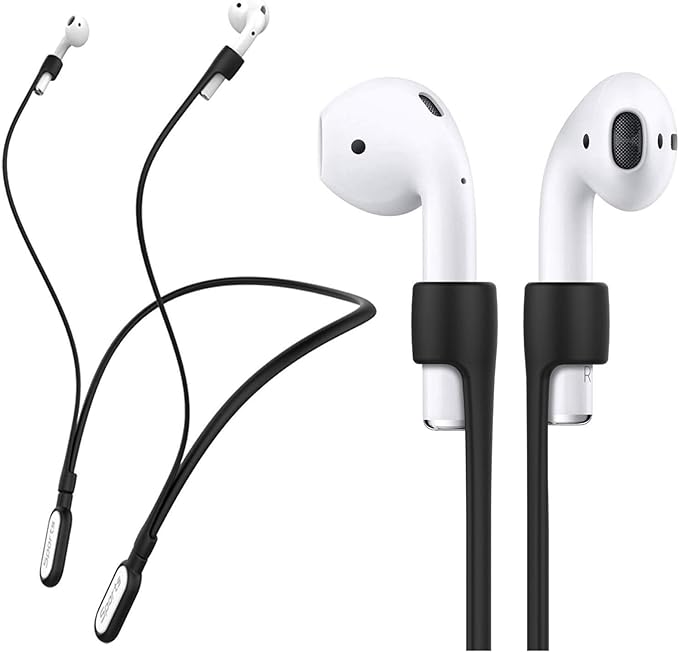 Compatible with for Airpods Pro 3 Strap, Silicone Anti-Lost Neck Strap Wire Cable Connector Sports Neckband for Airpod Pro 3/2/1, Airpods 4, 3, 2, 1, Black with White