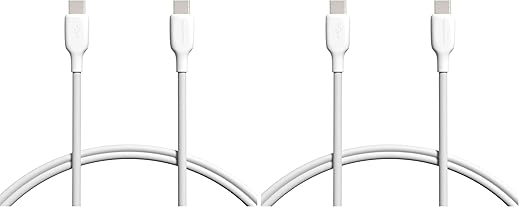 Amazon Basics USB-C to USB-C 2.0 Fast Charging Cable, 480Mbps Speed, USB-IF Certified, for Apple iPhone 16/15, iPad, Samsung Galaxy, Tablets, Laptops, 3 Foot, White (Pack of 2)