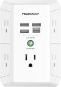 USB Wall Charger, POWERIVER Multi Outlet Extender Surge Protector with 4 USB Ports, 1680J Wall Outlet Adapter Spaced for Home School Office, ETL Listed, White