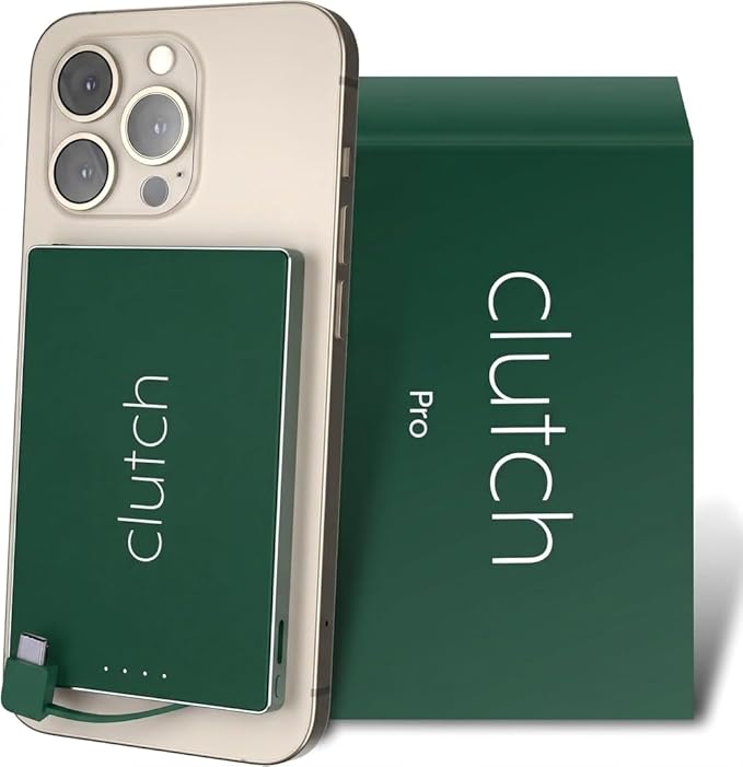 Clutch - Pro USB-C Portable Charger - Compatible with iPhone 15, 16, 17 & Android Devices - Power Bank Magnetic Battery - TSA Travel Approved - USB Rechargeable - Built-in Cable - 5000 mAh - 3.7oz
