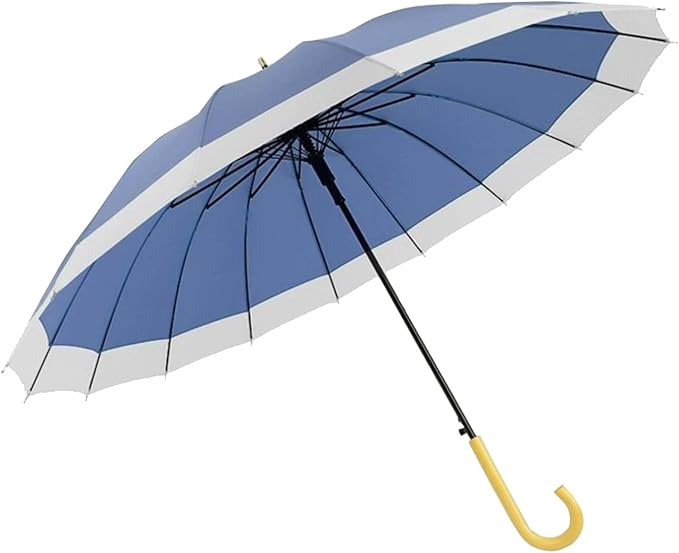 ThreeH Big Beatiful Umbrella with Arc Classic Wood Handle 16 Ribs 48" Windproof Sturdy Stick Rain Umbrella