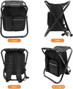 YESIACE Portable Folding Camping Stool, Backpack with Cooler Bag, Hiking Seat, Outdoor Fishing Hunting Gifts, Black
