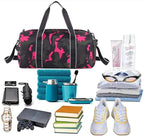 mezhsa Kids Overnight Duffle Bag Girls Boys Sports Gym Bag with Shoe Compartment Wet Pocket Camouflage travel bag (Ping)