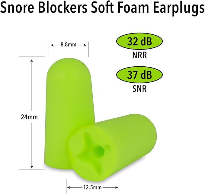 Mack’s Snore Blockers Soft Foam Earplugs, 50 Pair – 32 dB High NRR, 37 dB SNR – Comfortable Ear Plugs for Sleeping, Snoring, Loud Noise and Travel (Pack of 2)